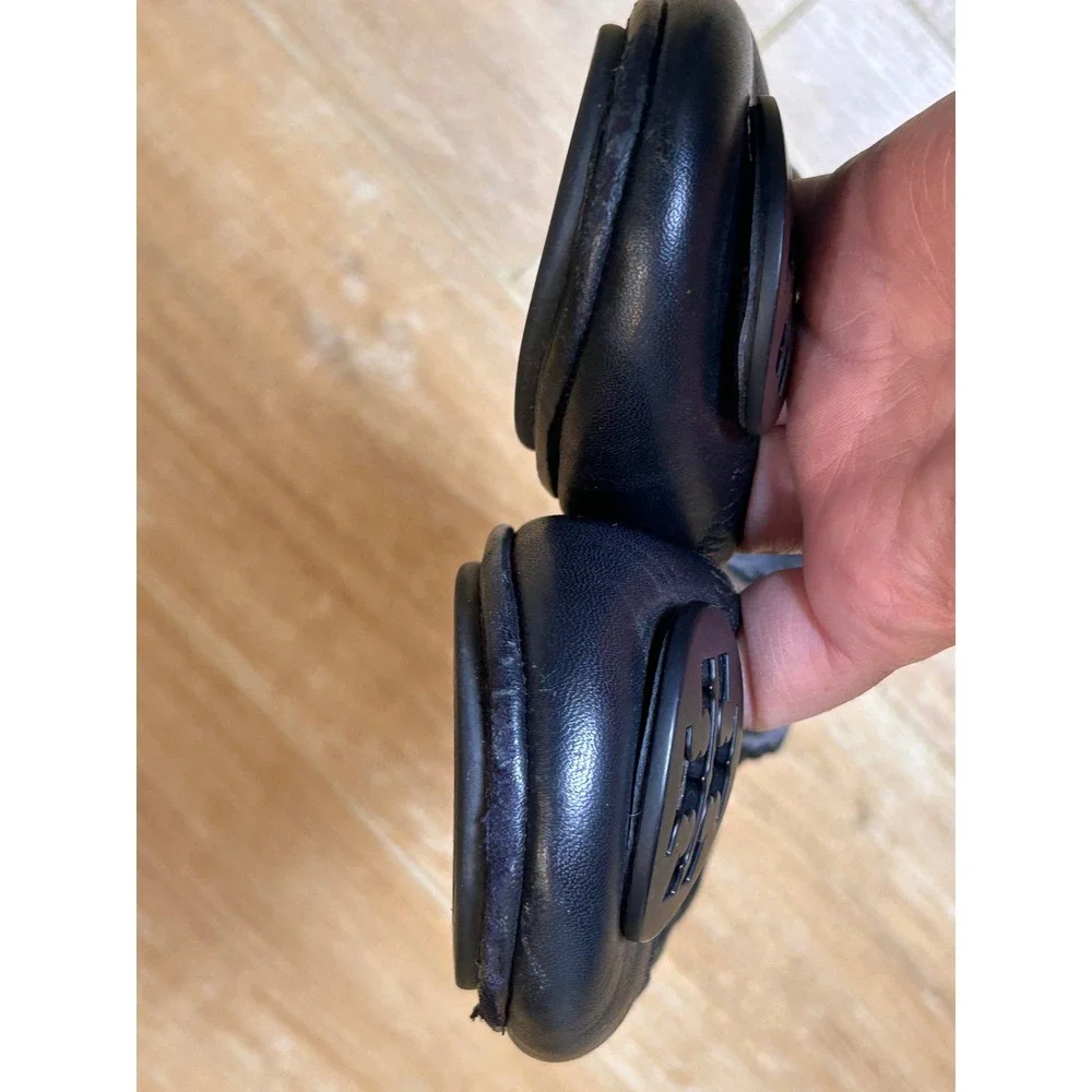 Tory Burch Minnie Travel Ballet Flats black‎ Leather Logo Medallion 7M 6098
